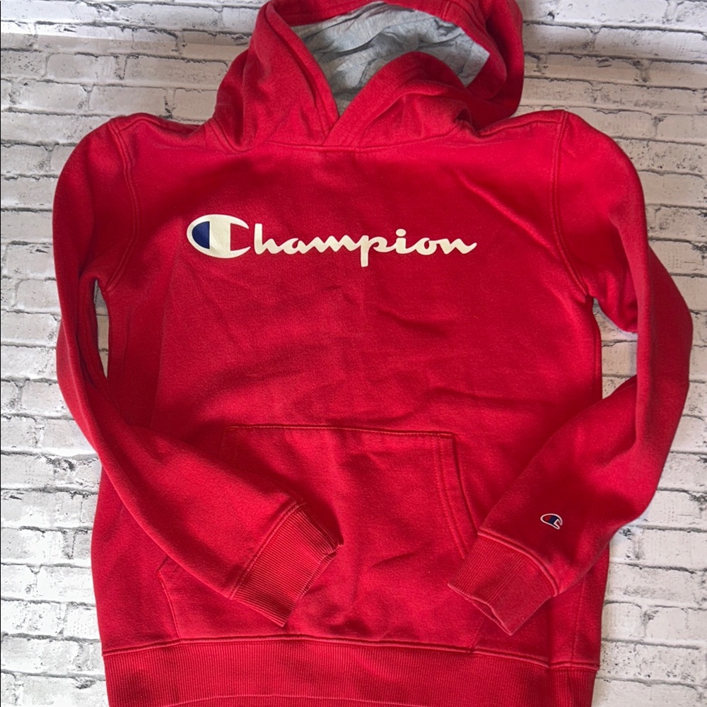 Boy’s Champion Red Pullover Hoodie with Script Logo